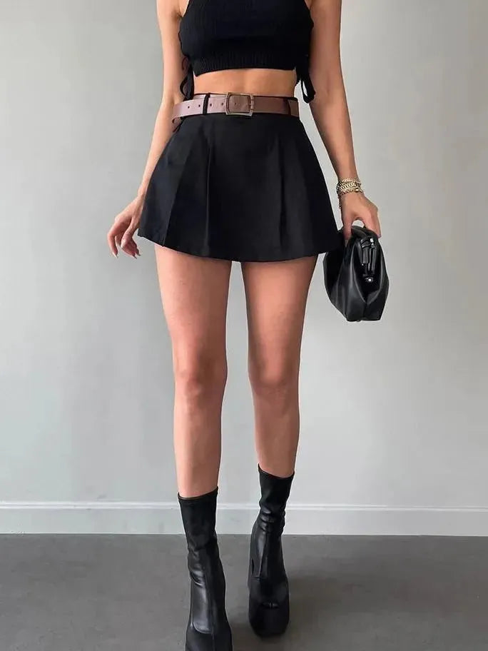 Women's Fashion Solid Color High Waist Mini Skort - EX-STOCK CANADA