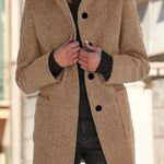 Women's New Vintage Solid Color Button-up Stand-up Collar Woolen Jacket - EX-STOCK Canada