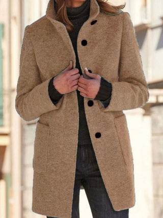 Women's New Vintage Solid Color Button-up Stand-up Collar Woolen Jacket - EX-STOCK Canada