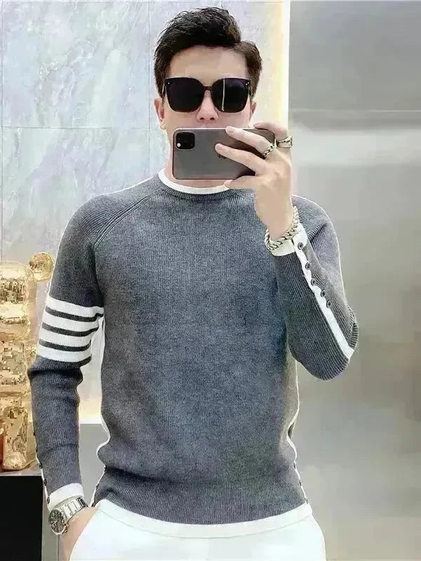 Simple All-match Slim fit Round Neck Pullover Sweater top for men - EX-STOCK CANADA