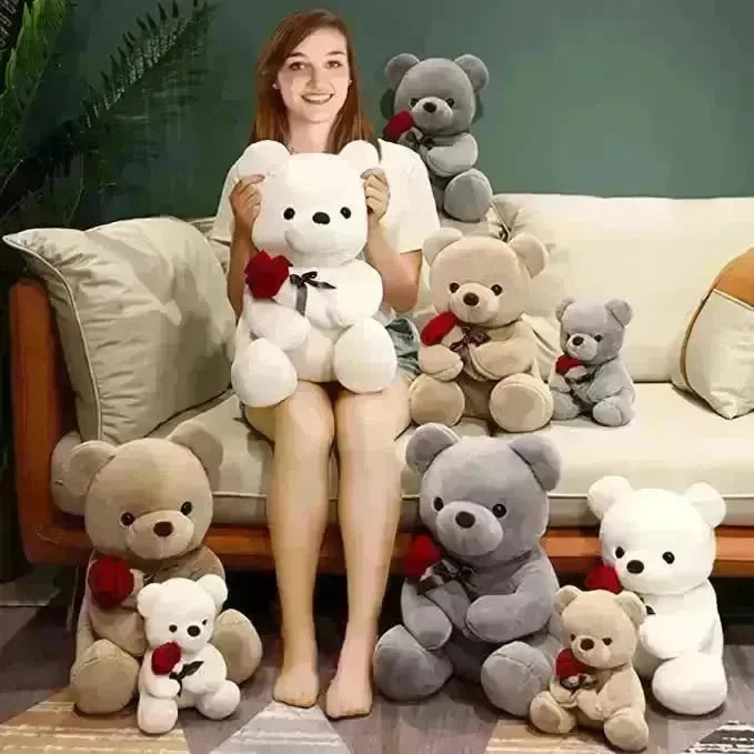 New Lovely Hug Roses Teddy Bear Stuffed Soft Animal Dolls Nice Birthday Gift Girlfriend Valentine's Day - EX-STOCK CANADA