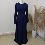 Muslim Rhinestone Dubai Round Neck Pullover Belt Dress - EX-STOCK Canada