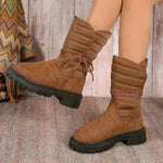 New Chunky Heel Mid-tube Snow Boots Winter Warm Fleece Boot With Lace-up Design Fashion Casual Shoes For Women - EX-STOCK CANADA