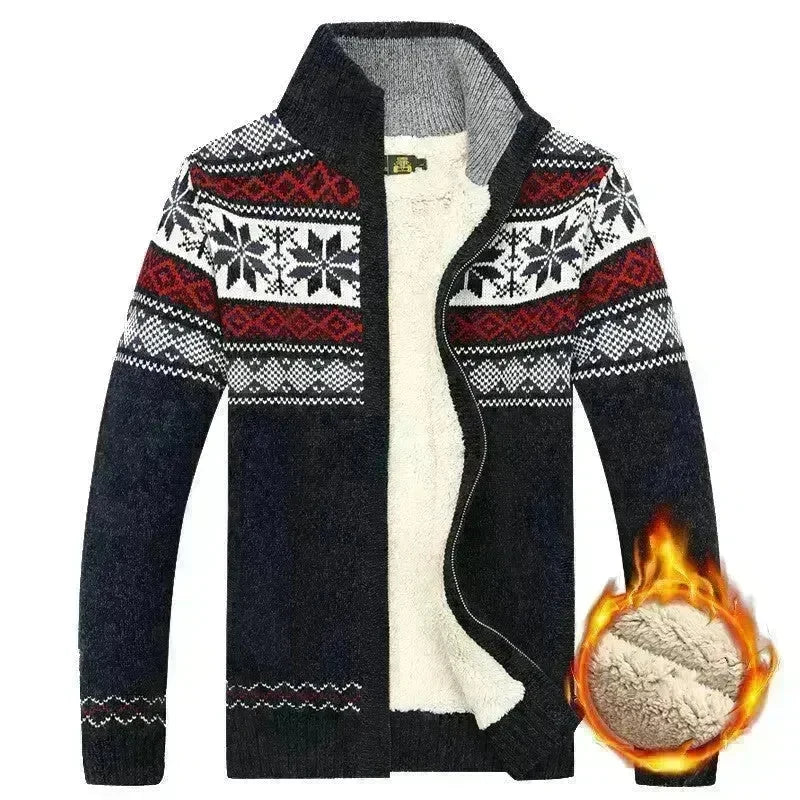 Men's Sweater Warm Velvet Sweatercoat Winter Wool Cardigan Male Casual Thicken Warm Fleece Christmas Sweater For Man - EX-STOCK CANADA