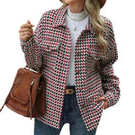 Casual Houndstooth Lapel Tweed Button long sleeve shirt tops for women - EX-STOCK CANADA