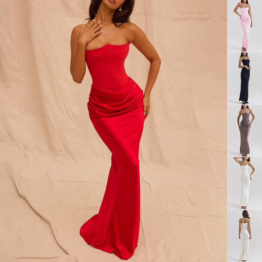 Women’s Strapless Maxi Dress – Backless Slim-Fit Evening Gown