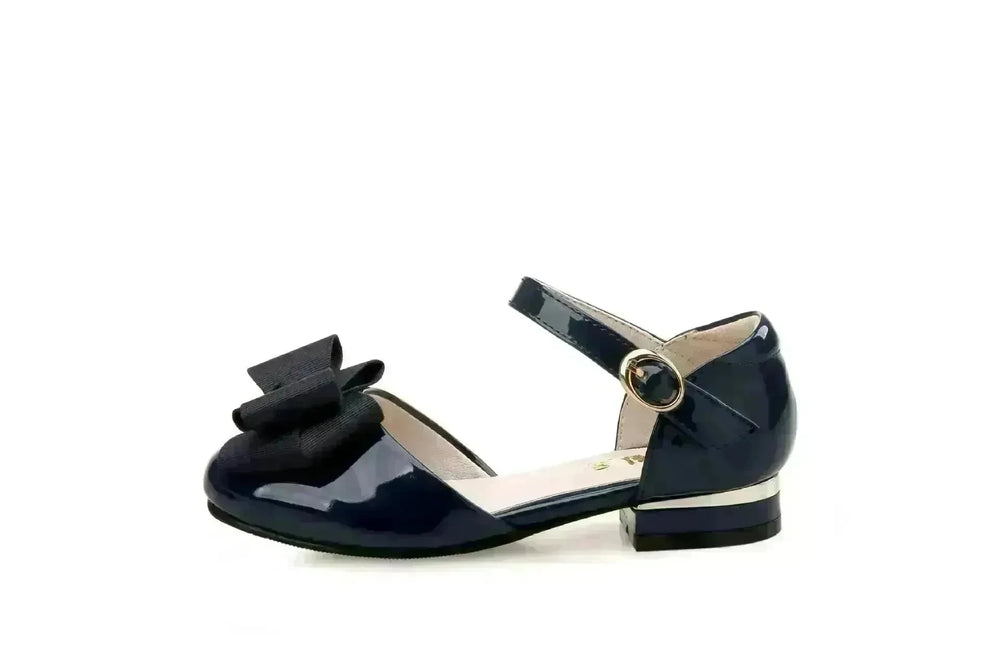 Big Kids' Hollow Velcro Patent Leather Shoes With Bow - EX-STOCK CANADA