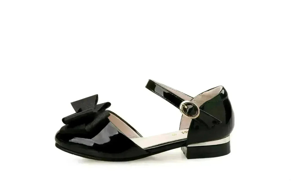 Big Kids' Hollow Velcro Patent Leather Shoes With Bow - EX-STOCK CANADA