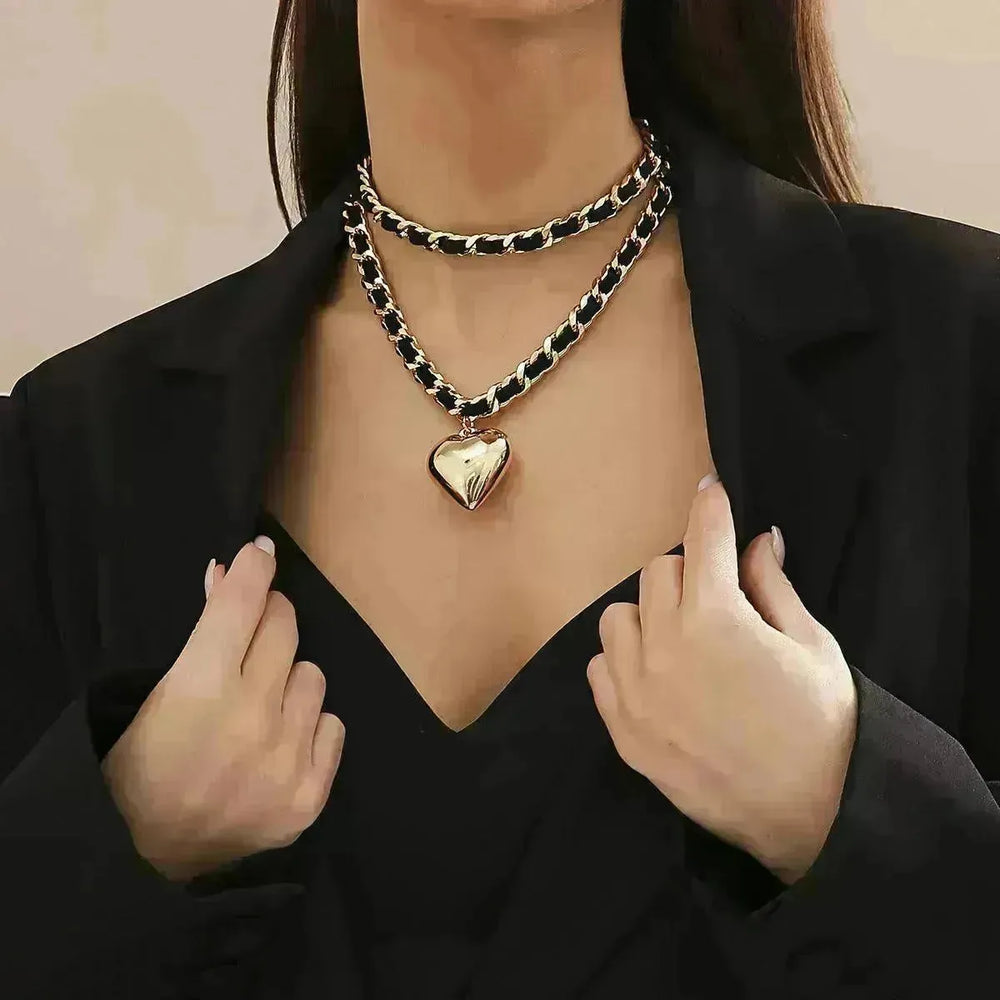 Big Love Double-layer Chains Design Necklace Women Street Punk Style Necklace Fashion Jewelry - EX-STOCK CANADA