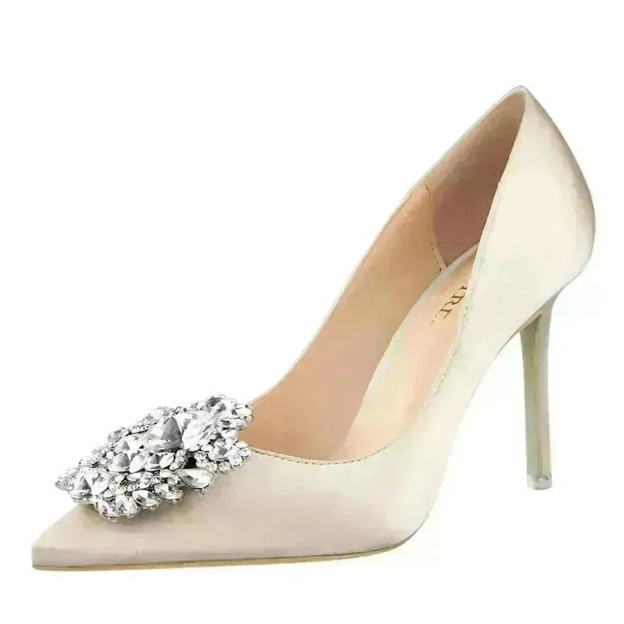 Black High Heels Women Stiletto Professional Leather Shoes Pointed Toe - EX-STOCK CANADA