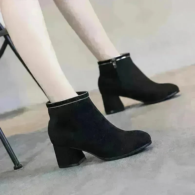 Black Martin Boots Shoes Women Thick Heels - EX-STOCK CANADA