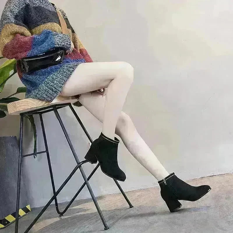 Black Martin Boots Shoes Women Thick Heels - EX-STOCK CANADA