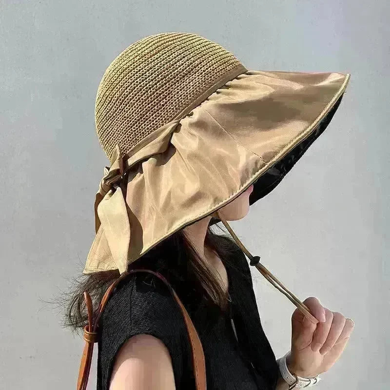 Black Rubber Beach Hat Sun Hat Female Summer Hollow Straw Hat - EX-STOCK CANADA