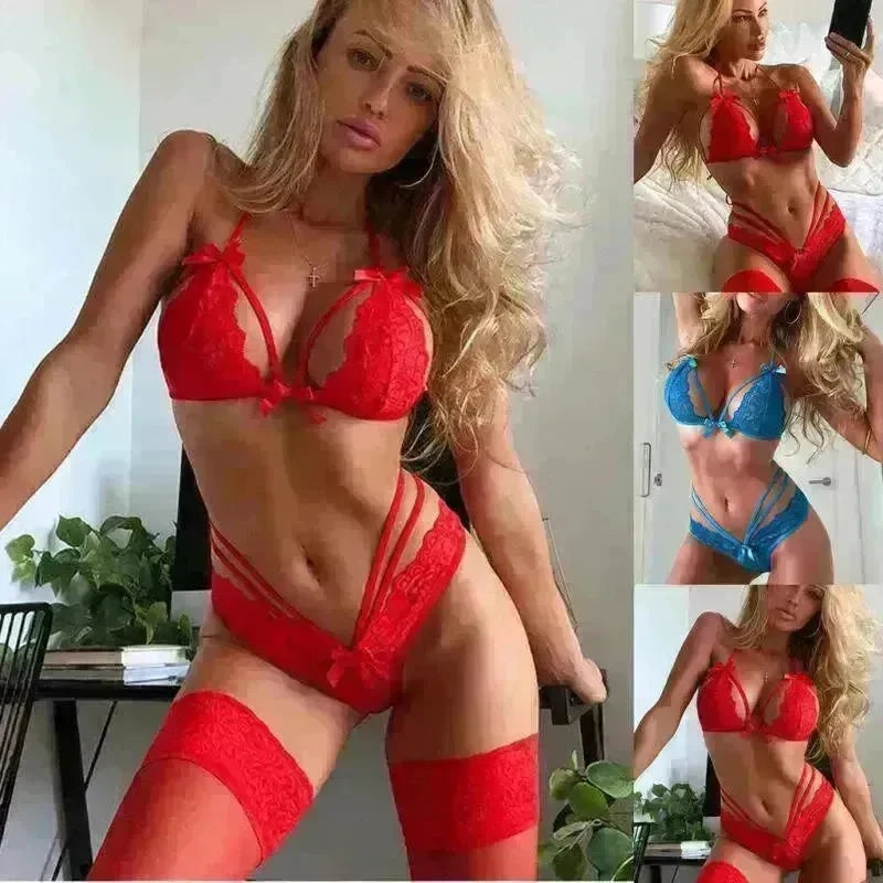 Bowknot lace sexy lingerie set - EX-STOCK CANADA