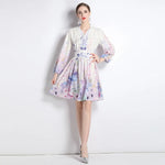 Elegant V-neck Vintage Floral Print Long Sleeves Dress Spring - EX-STOCK CANADA