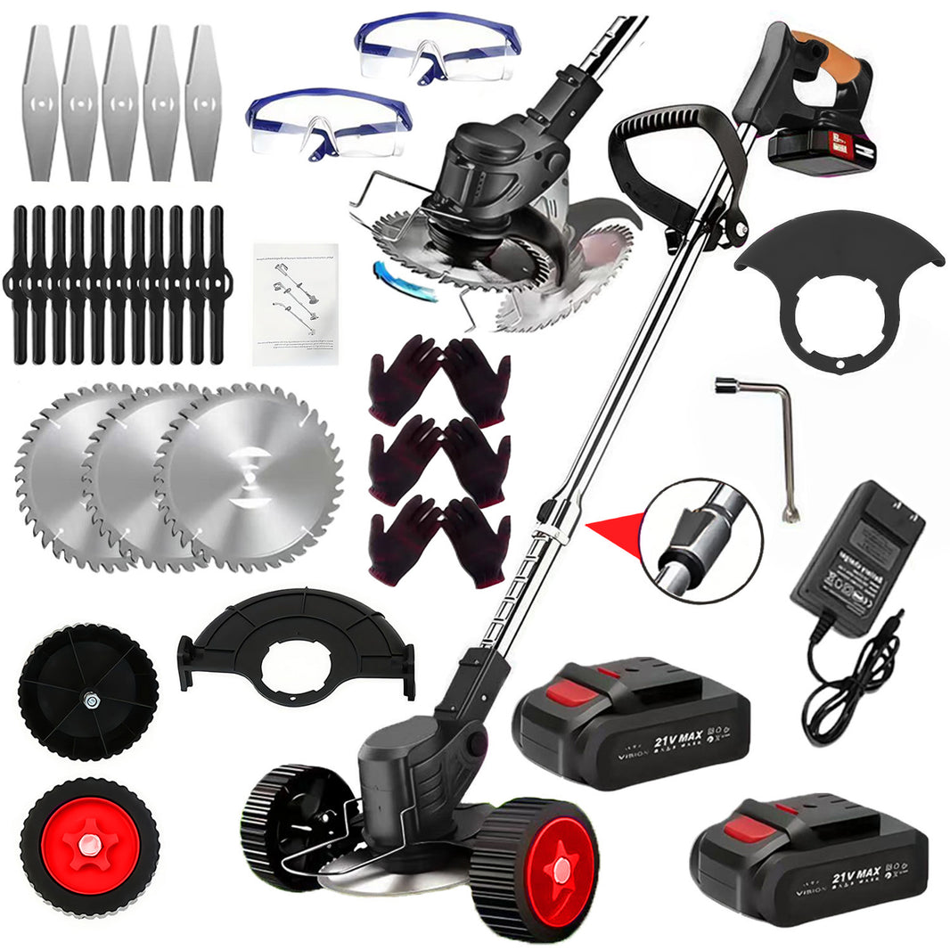 21V Electric Weed Eater With Wheels,Cordless Battery Weed Wacker With Charger, 2Batteries,3 In 1 Brush Cutter String Trimmer Grass Trimmer Lawn Mower,Edger For Garden And Yard Lawn,dealsforyoudays EX-STOCK Canada 