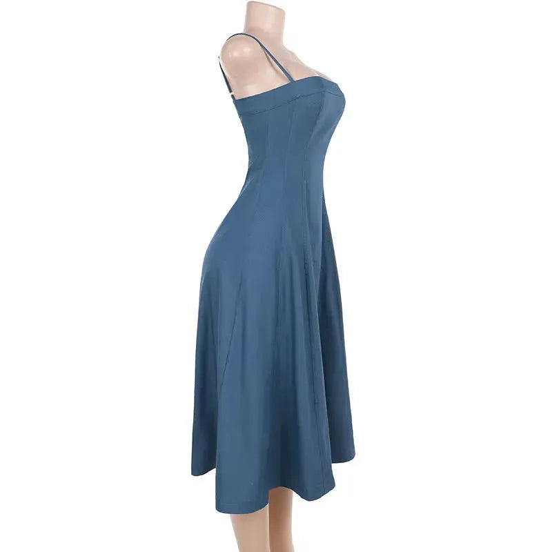 Denim A- Line Dress Women's Hot Girl Strap Length - EX-STOCK CANADA