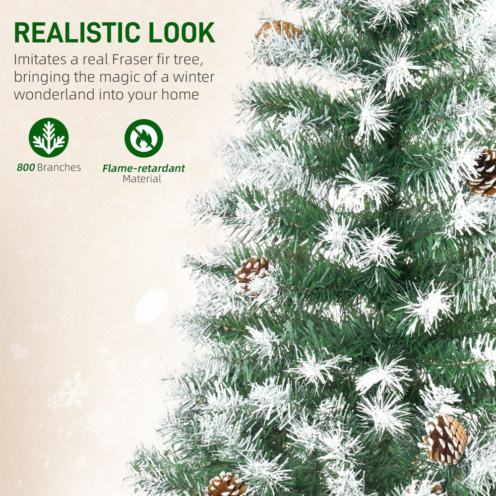 6ft Snow Flocked Artificial Christmas Tree, Unlit Full Fir Tree With Automatic Open, 800 Realistic Branches And 61 Pine Cones EX-STOCK Canada 
