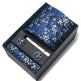 Blue floral tie set with tie, pocket square, and cufflinks in a black box on a white background