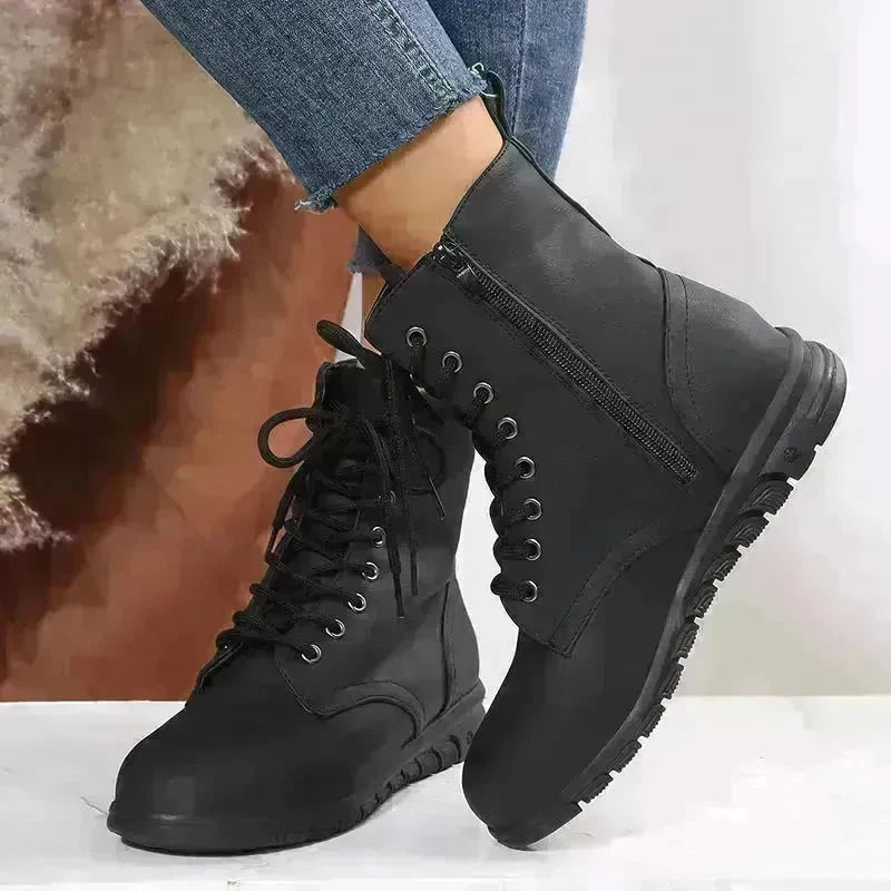 Round Toe Martin Shoes Mid-calf Length Large Size Leather Boots - EX-STOCK CANADA