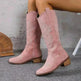 Women's Retro Pointed Toe Chunky Heel Solid Color Side Zipper Mid-calf Cowboy Boot - EX-STOCK CANADA