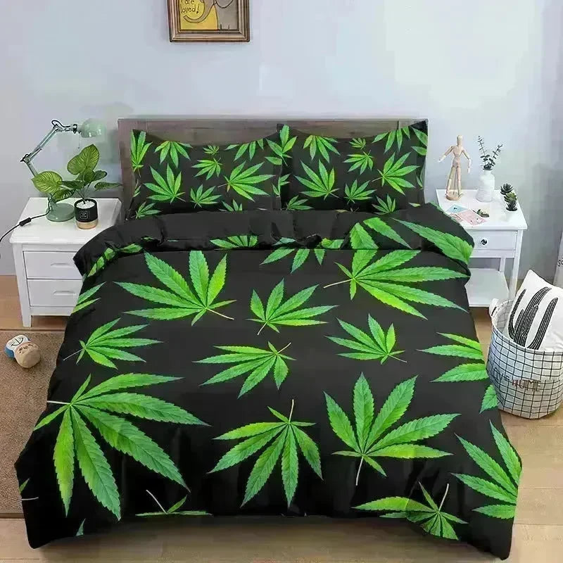 Colorful Psychedelic Weed Leaf Bedding Set - EX-STOCK CANADA