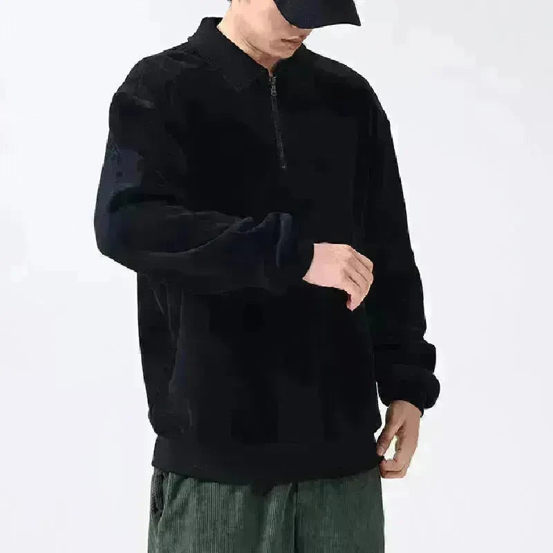Autumn Winter Fashion Lapel Half-zip fleece Sweatshirt Pullover tops for Men - EX-STOCK CANADA