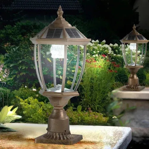 Vintage Gold Solar Pillar Headlight With Dimmable LED-2 Pack Landscape Pathway Light - EX-STOCK CANADA