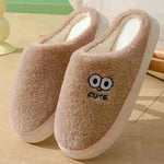 Lindas zapatillas de ojos grandes de dibujos animados para parejas de invierno calientes calientes sin desliz