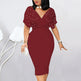Women's Back Zipper dress Elegant Deep V Neck Wrap Bodycon Dress Pencil Midi Dress EX-STOCK