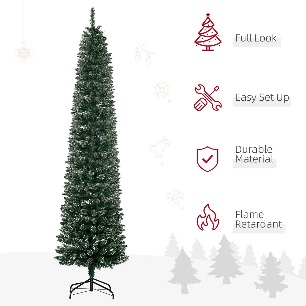 7.5FT Artificial Snow Dipped Christmas Tree Xmas Pencil Tree Holiday Home Indoor Decoration With Foldable Black Stand, Green EX-STOCK Canada 