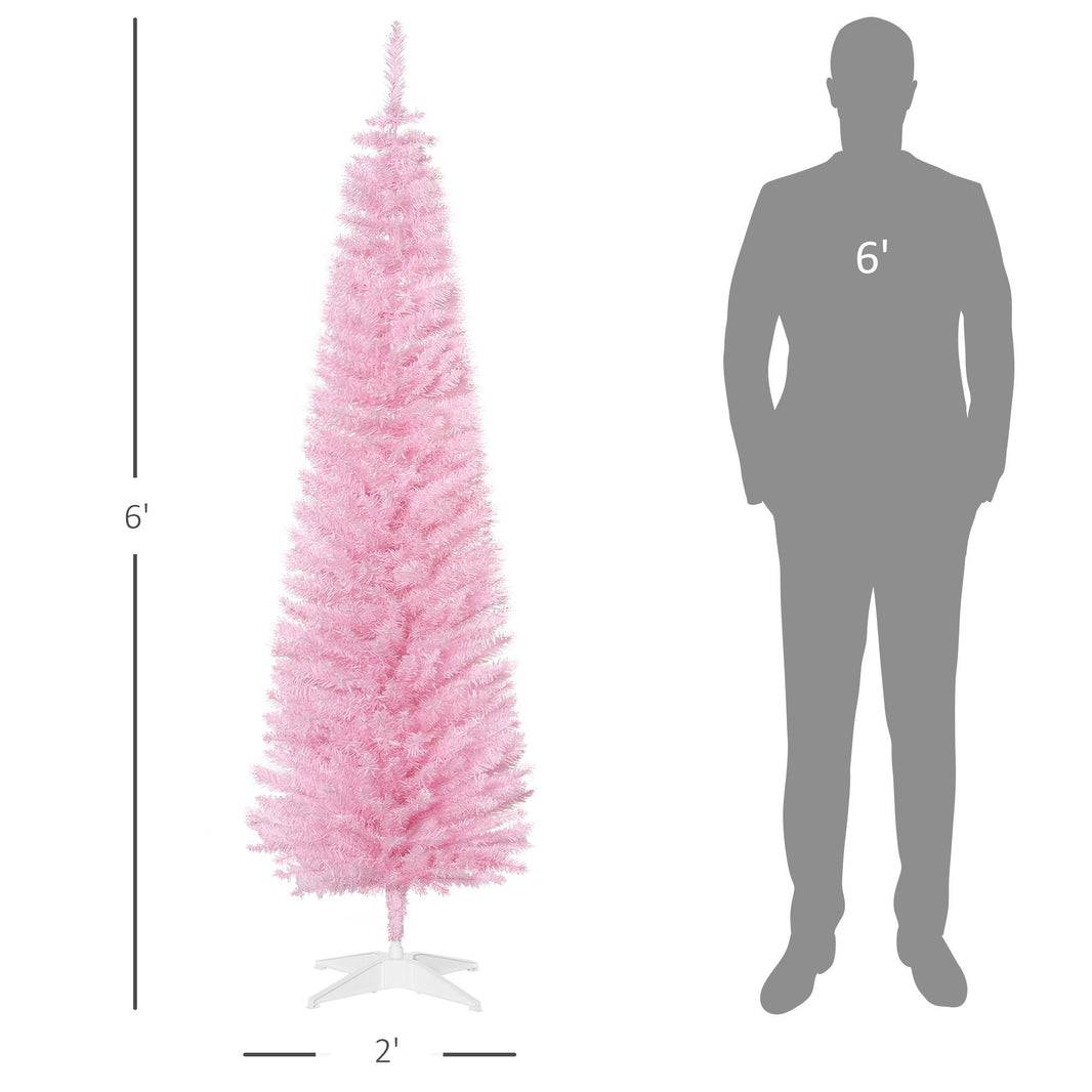 6' Pencil Christmas Tree, Slim Artificial Xmas Tree With Realistic Branches, Sturdy Metal Stand, Pink EX-STOCK Canada 