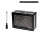 Black money counting machine with a pen on a white background