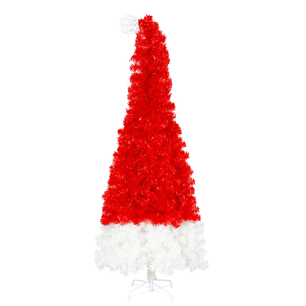 6FT Artificial Christmas Tree With LED Light, Santa's Hat Shape Artificial Whimsical Xmas Tree With 1050 Tip, Curved Xmax Tree EX-STOCK Canada 
