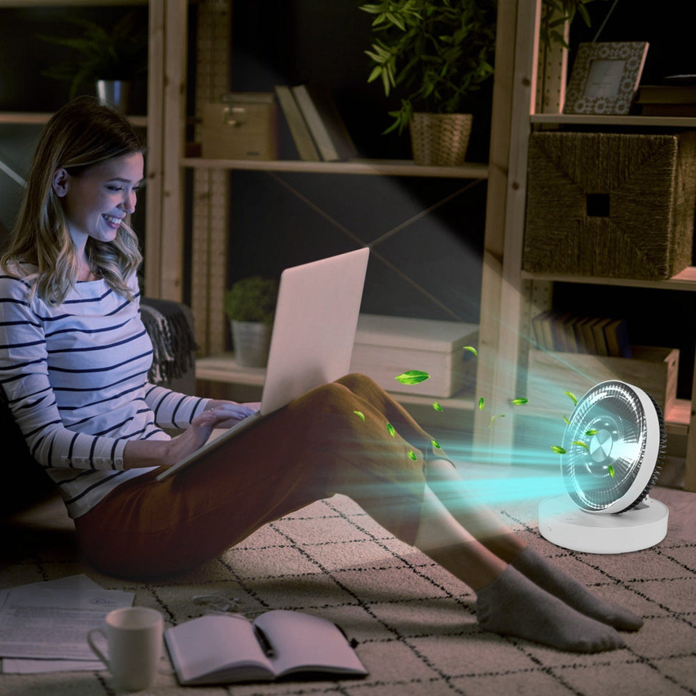 Foldable Rechargeable LED Desk Fan Wall Mounted Fan With Magnetic Remote Hanging Oscillating Fan With 4 Speeds 2 Brightness Time Setting Automatic Rotation EX-STOCK