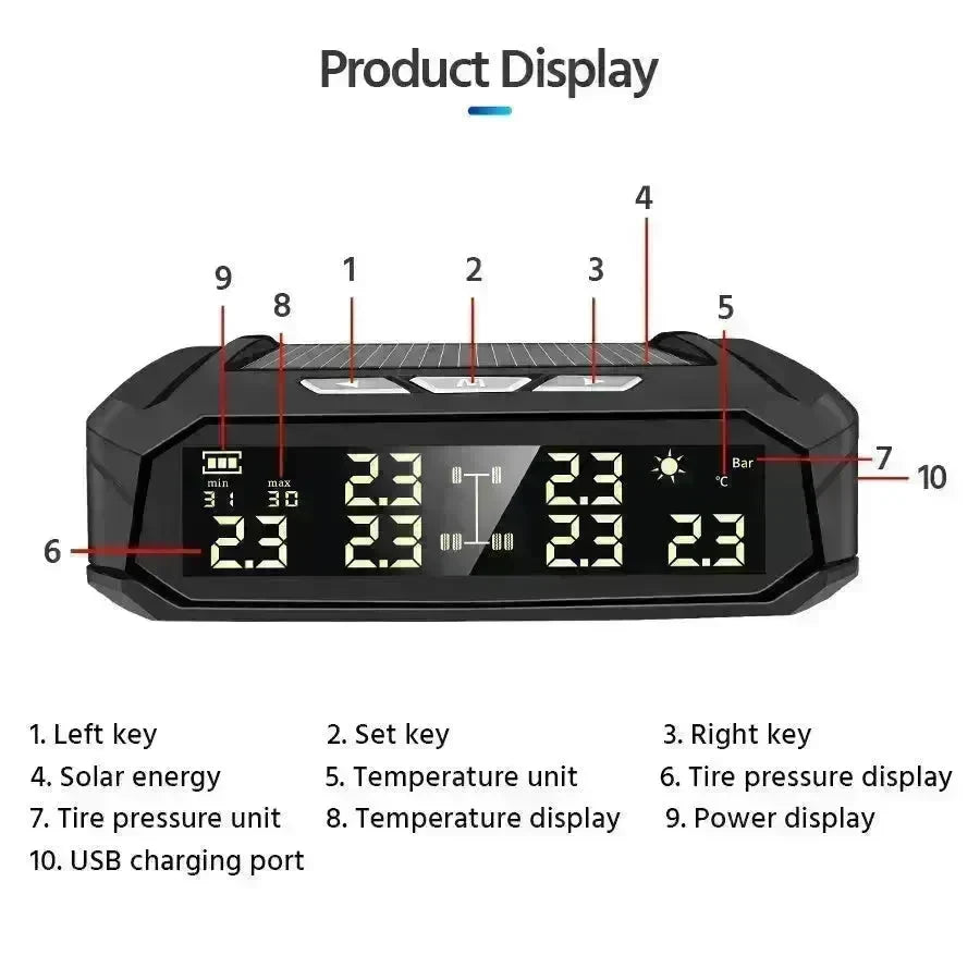 Auto Solar External Tire Pressure Monitor 6 Tire RV Trucks Car Vehicle EX-STOCK