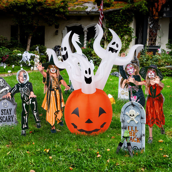 5.9 FT Halloween Inflatable Pumpkin Ghost Outdoor Decorations, Scary Blow Up Yard Decor With Built-in LED Lights For Holiday Party Yard Lawn Garden Decor Indoor Outdoor 12V EX-STOCK