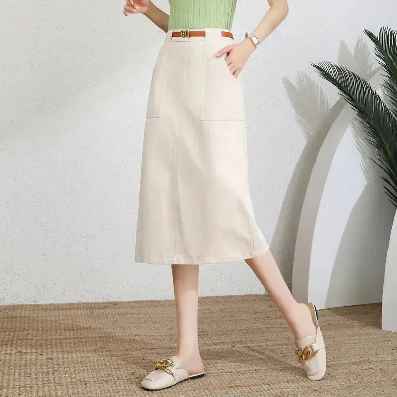 A- Line Temperament Women's Professional Formal Office Work Back Slit Midi business Skirt - EX-STOCK CANADA