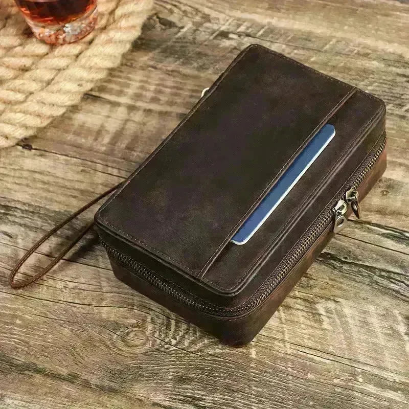 Portable Horse Leather Double Zipper Storage Cigar Travel Humidor Bag - EX-STOCK CANADA