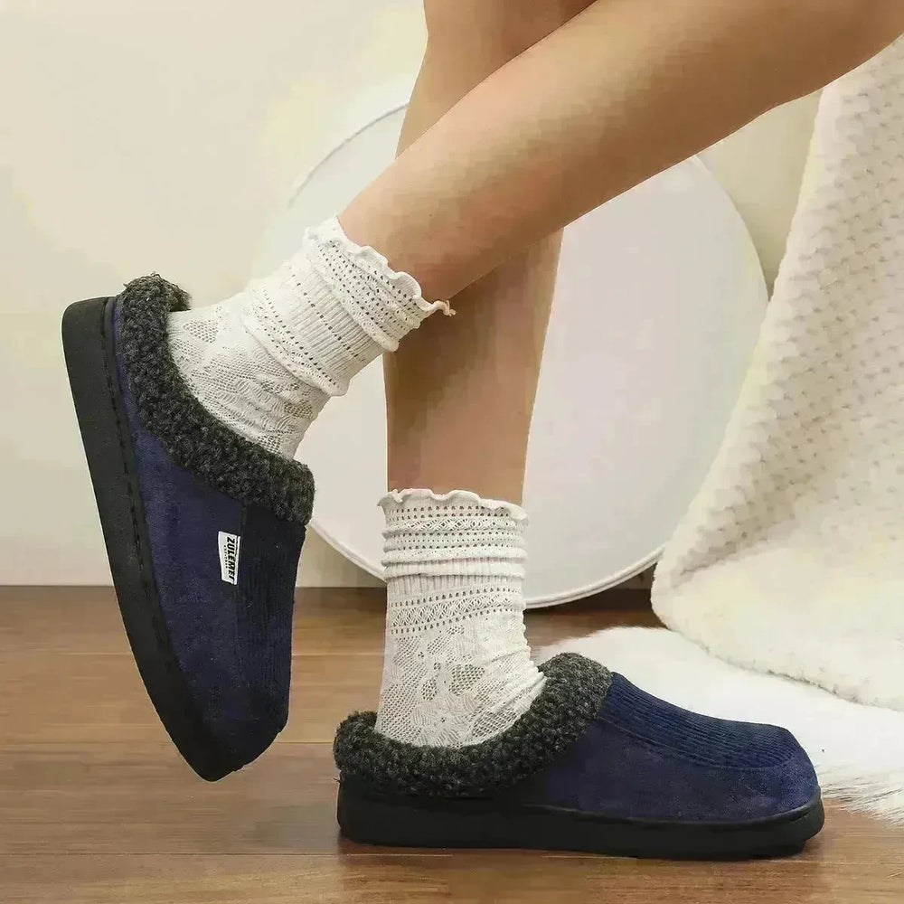 Fashion Solid Striped Cotton Slippers Winter Warm Indoor Bedroom Floor Slipper For Couples Non-slip Thick Sole House Shoes - EX-STOCK CANADA