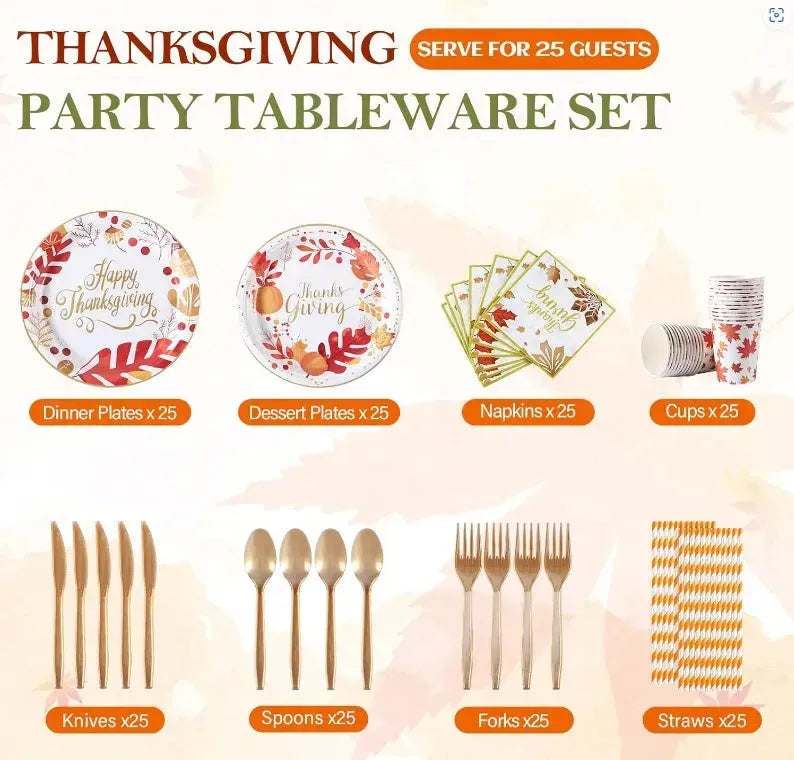 Thanksgiving Disposable Plates And Napkins Party Supplies Tableware Dinnerware Set - EX-STOCK CANADA