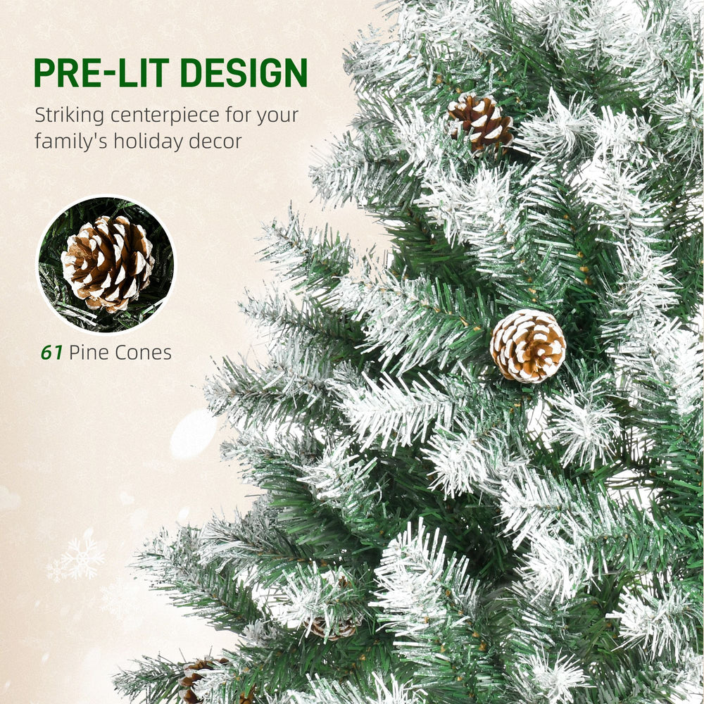 6ft Snow Flocked Artificial Christmas Tree, Unlit Full Fir Tree With Automatic Open, 800 Realistic Branches And 61 Pine Cones EX-STOCK Canada 