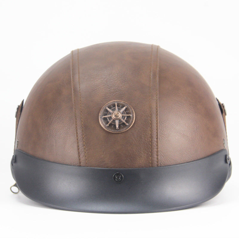 Retro Half-Face Leather Motorcycle Helmet – Black & Brown, S–XL 2