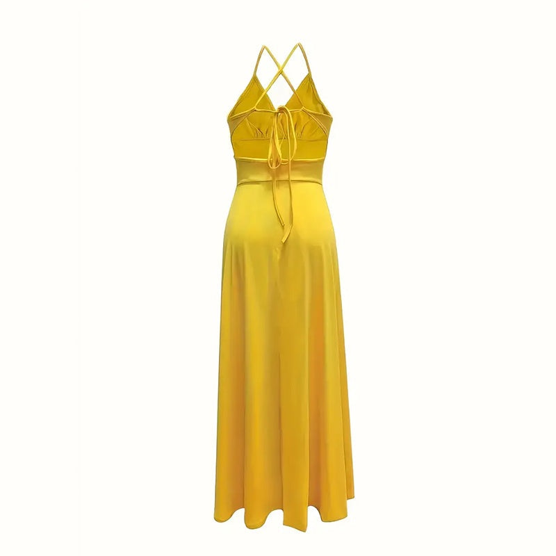 Elegant V Neck Summer Maxi Slit Dress Spaghetti Strap High Slit Long Dress EX-STOCK