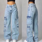 Women's High-Waist Straight Leg Workwear Denim Jeans – Streetwear Style