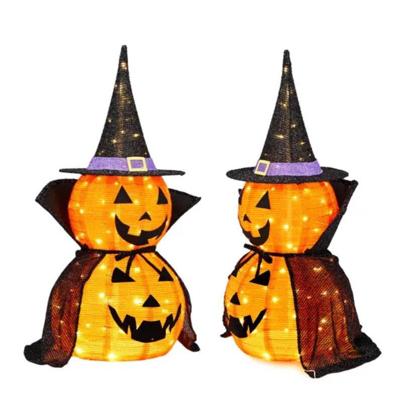 2Packs 3FT Halloween Collapsible Lighted Pumpkin Decoration, 176 LED Pop-Up Pumpkin Lamp With Cape, Plug In Halloween Jack-O-Lantern With Metal Stand For Indoor Outdoor Garden Patio Party Decor EX-STOCK