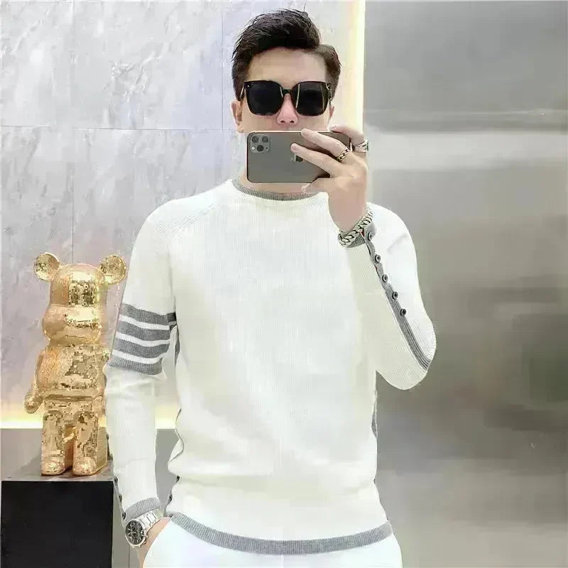 Simple All-match Slim fit Round Neck Pullover Sweater top for men - EX-STOCK CANADA