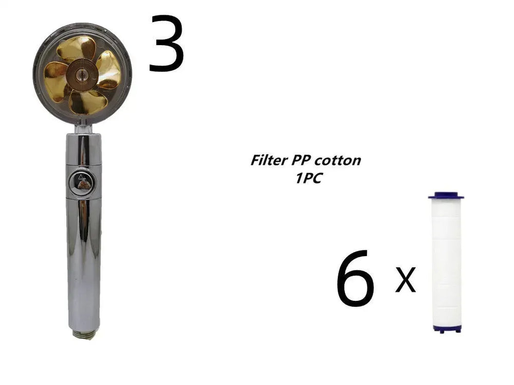 Propeller Driven Shower Head With Stop Button And Cotton Filter Turbocharged High Pressure Handheld Shower Nozzle - EX-STOCK CANADA