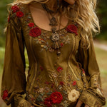 Grass And Flower Embroidered Linen Shirt EX-STOCK Canada 