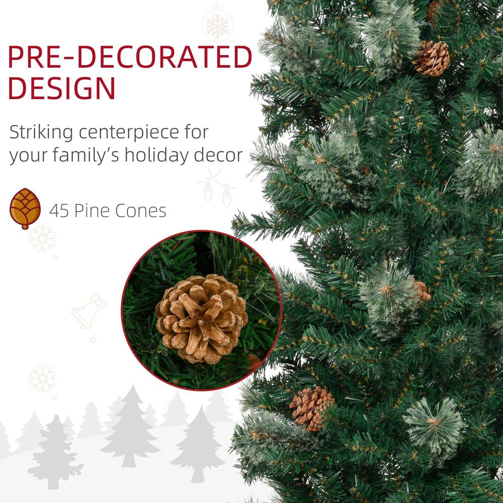 5ft Pencil Christmas Tree, Artificial Christmas With Pine Needles, Realistic Branches, Pine Cones, Metal Base, Green EX-STOCK Canada 